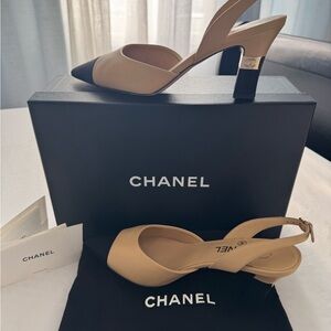 Authentic CHANEL Beige and Black Slingback Heels Size 38C (Price is Firm)